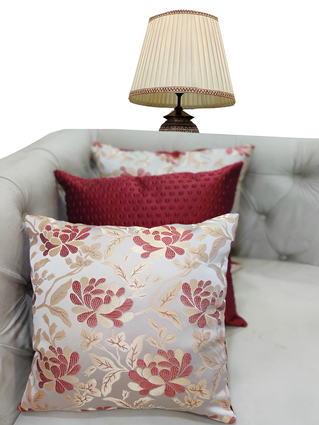 

Good Vibes Maroon & Grey Set of 3 Ethnic Motifs Square Cushion Covers