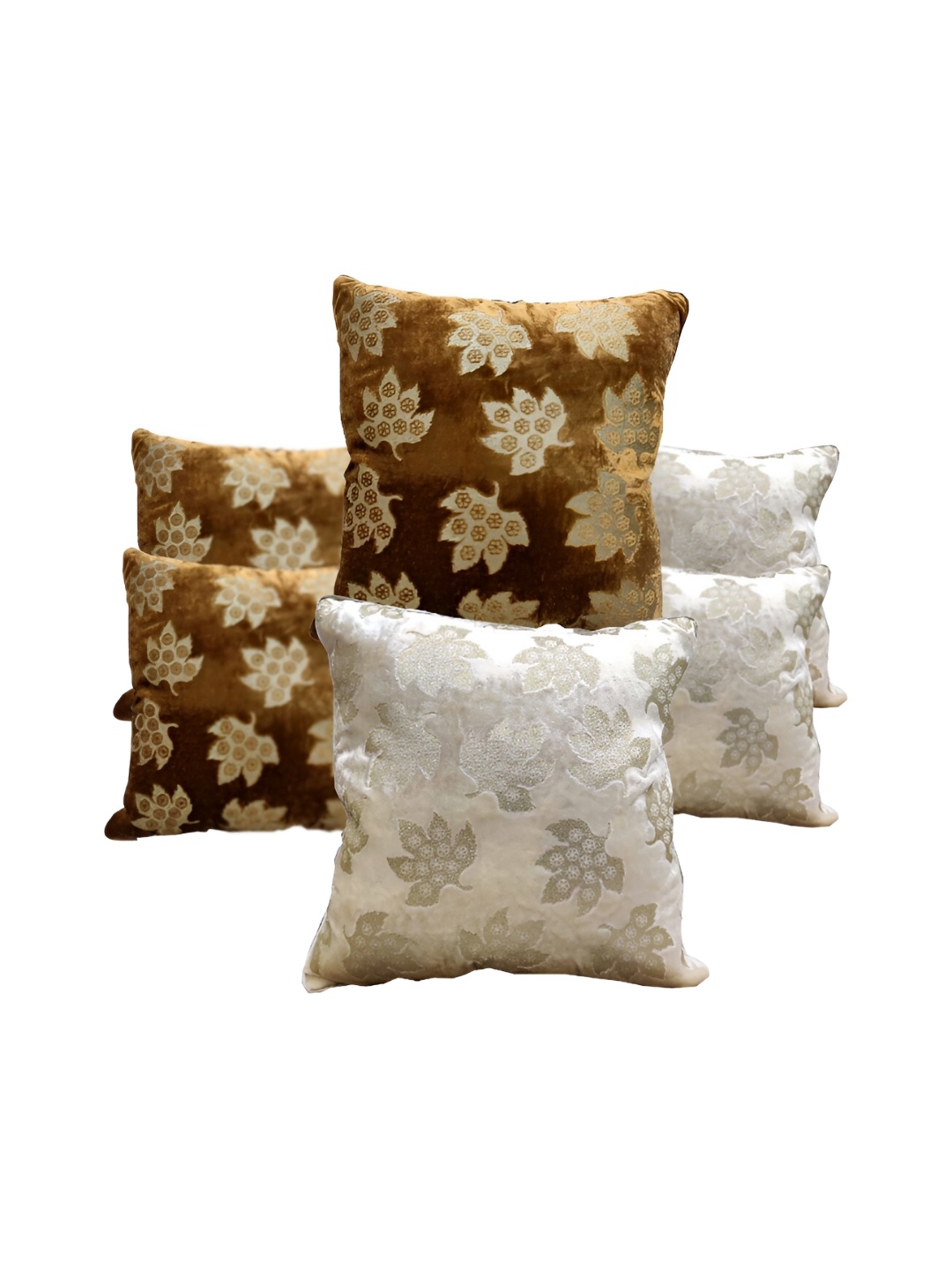 

Good Vibes Cream & Brown 6 Pieces Floral Velvet Square Cushion Covers