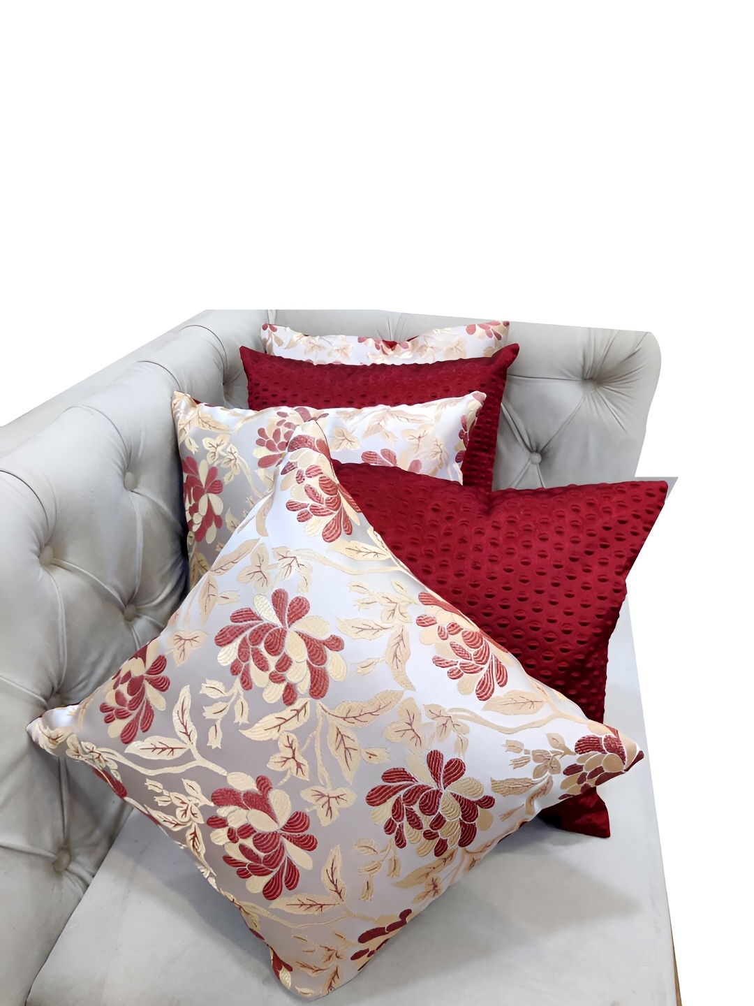 

Good Vibes Maroon & White 5 Pieces Floral Square Cushion Covers