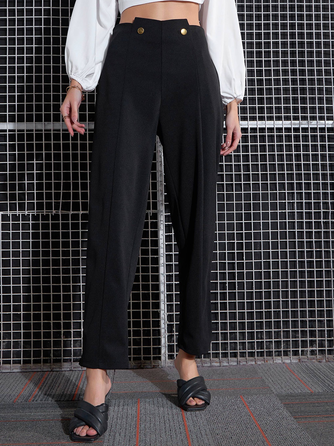 

SASSAFRAS Women Black High-Rise Pleated Trousers