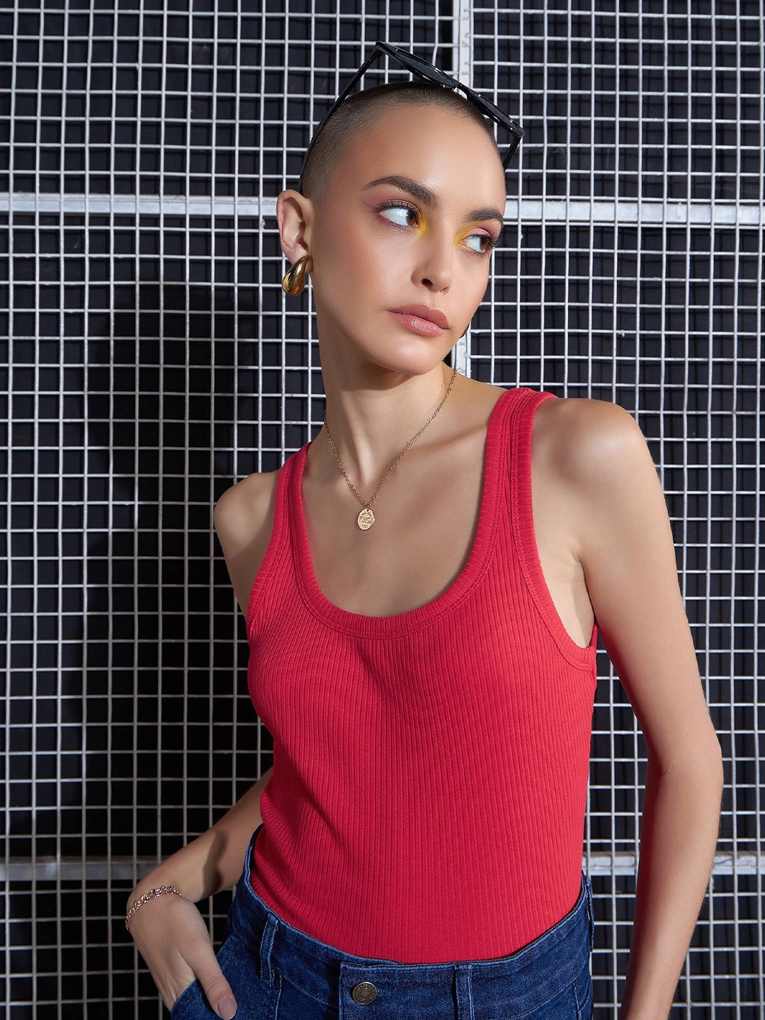 

SASSAFRAS Red Scoop Neck Tank Top