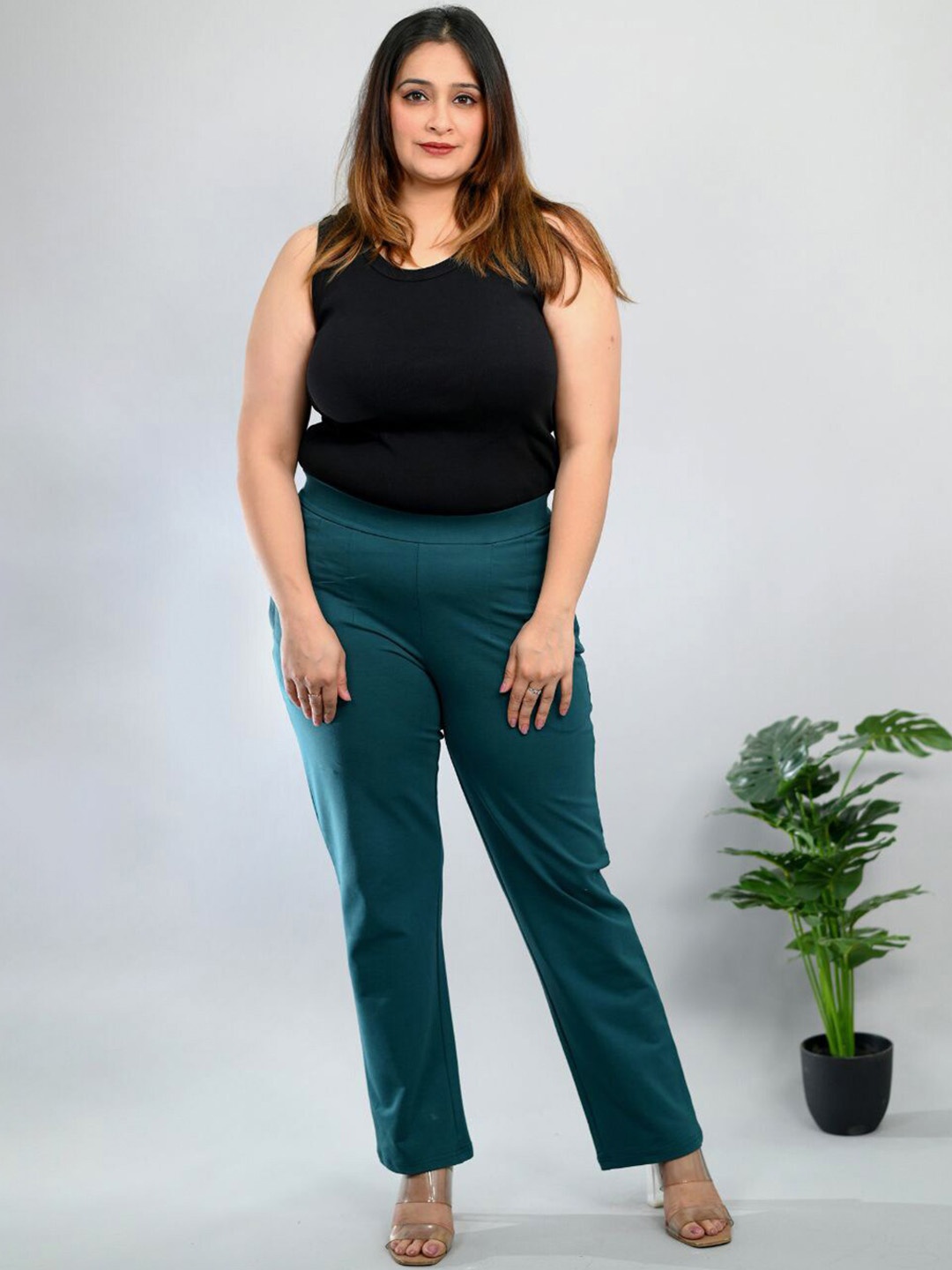 

Mlada Women Mid-Rise Cotton Plus Size Trousers, Blue