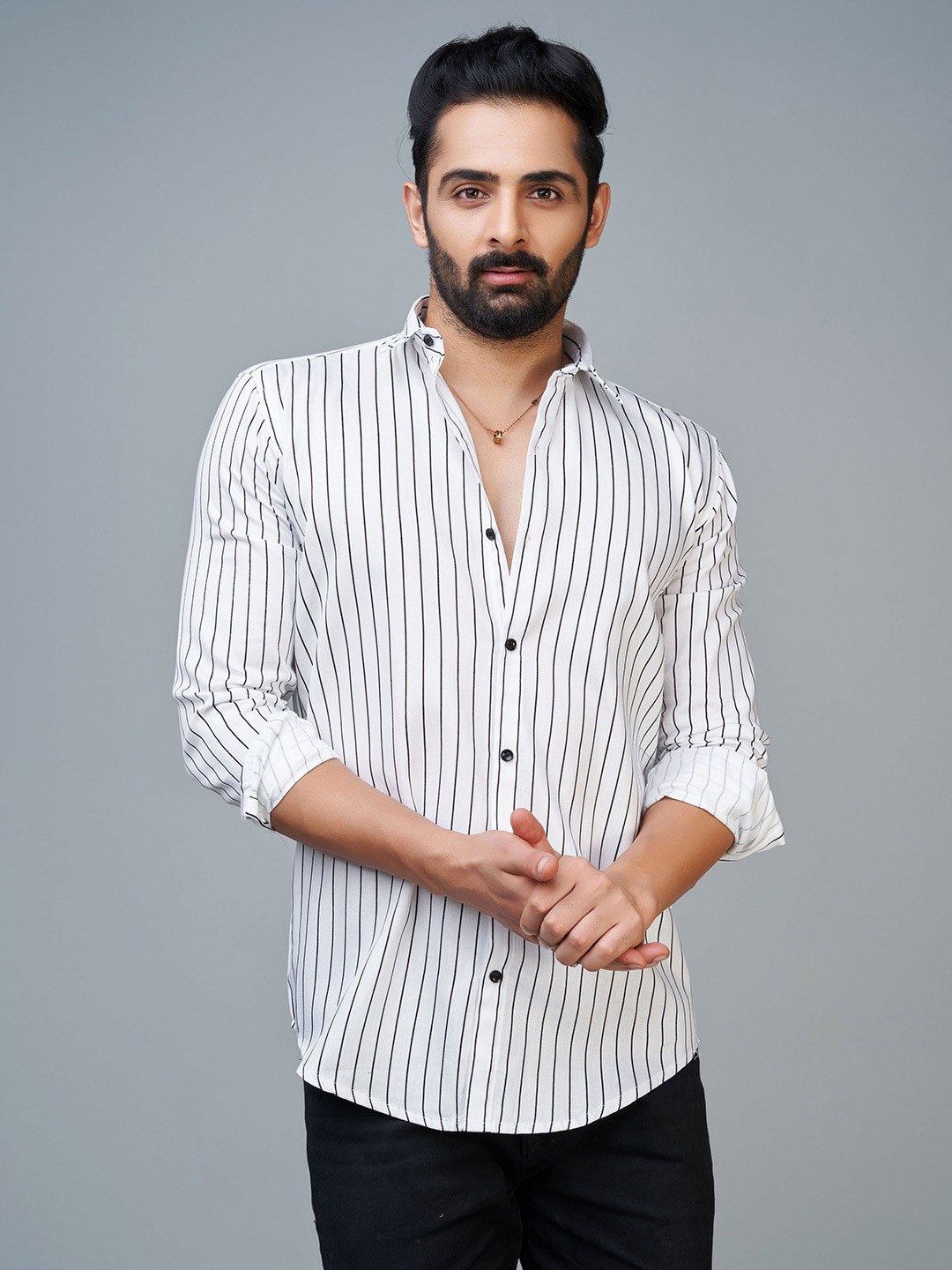 

Reeta Fashion Comfort Striped Cotton Casual Shirt, Navy blue