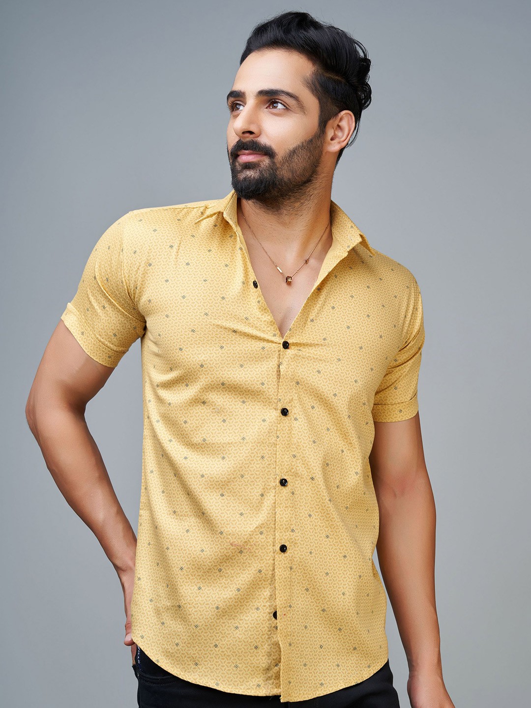 

Reeta Fashion Comfort Opaque Micro Ditsy Printed Cotton Casual Shirt, Yellow