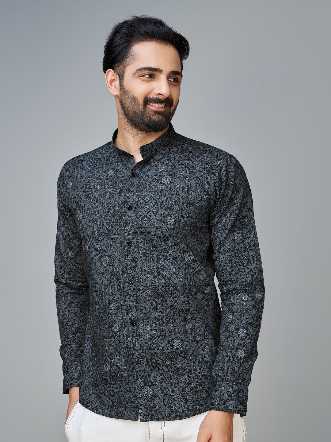 

Reeta Fashion Comfort Ethnic Motifs Printed Cotton Casual Shirt, Black