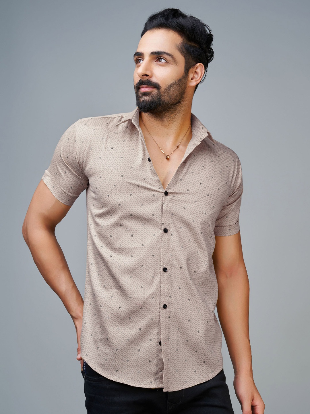 

Reeta Fashion Comfort Opaque Micro Ditsy Printed Cotton Casual Shirt, Grey