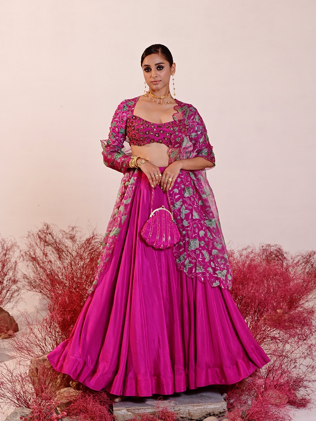 

Baise Gaba Embroidered Beads & Stones Organza Ready to Wear Lehenga & Choli With Dupatta, Magenta