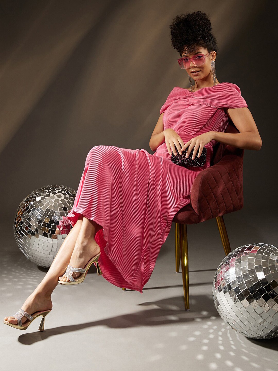

Molly & Michel Off-Shoulder Satin Maxi Dress, Pink