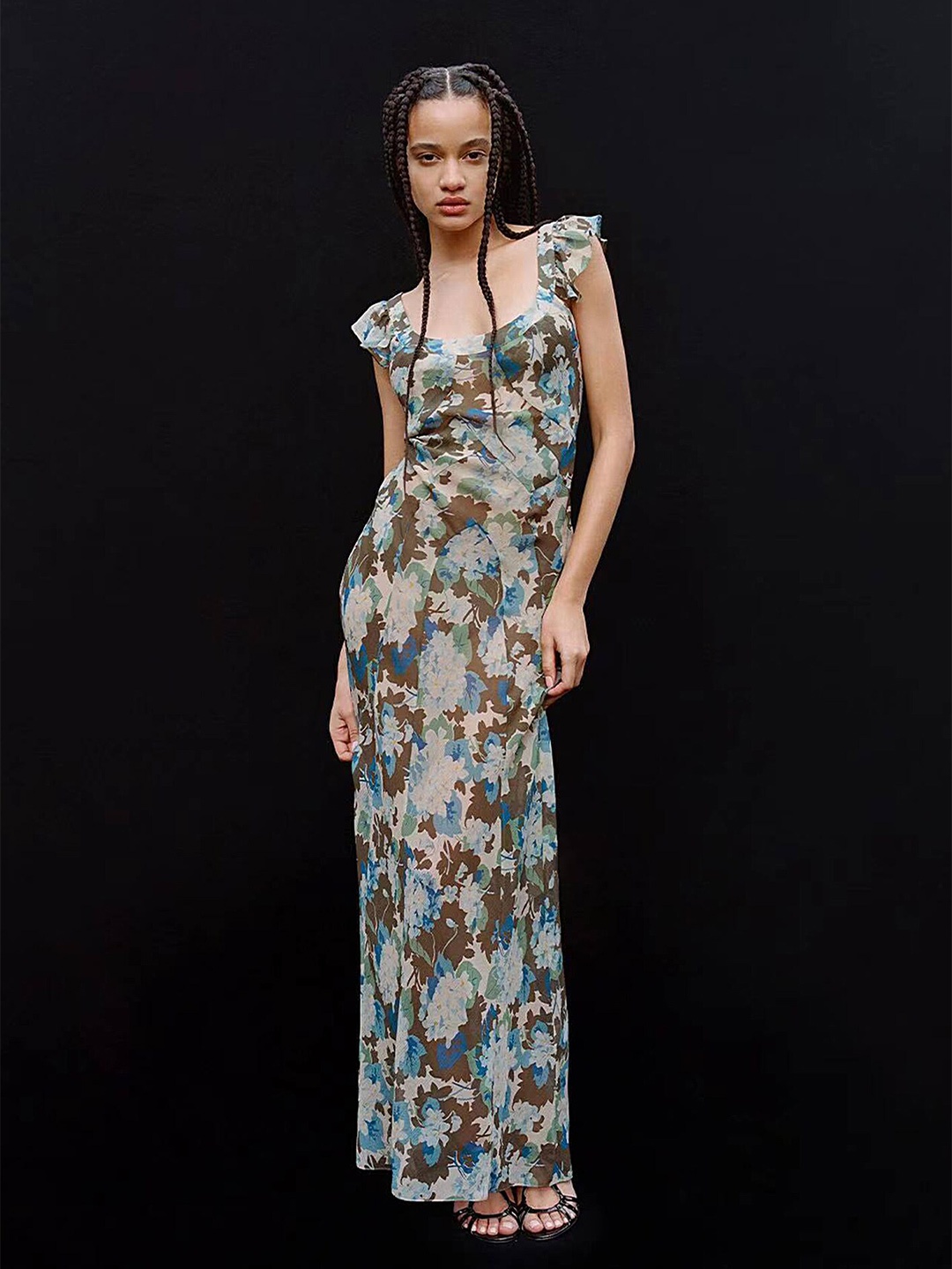 

LULU & SKY Floral Printed U-Neck Sleeveless Maxi Dress, Green
