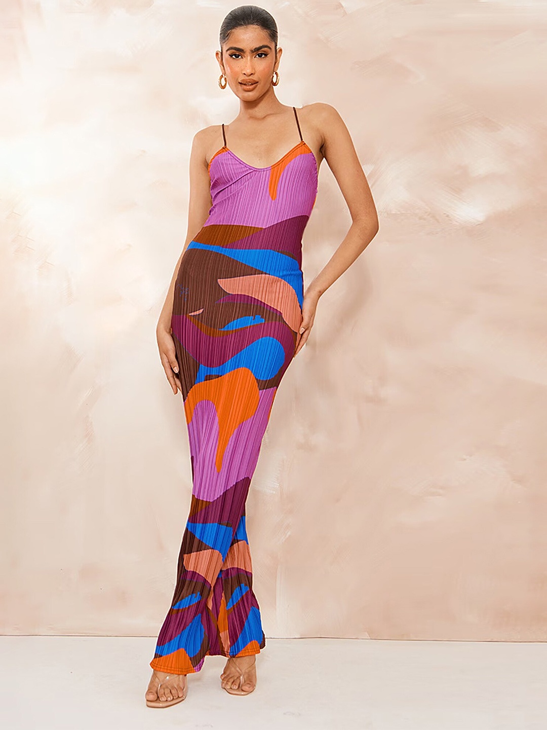 

LULU & SKY Abstract Printed Shoulder Straps Cotton Maxi Dress, Purple
