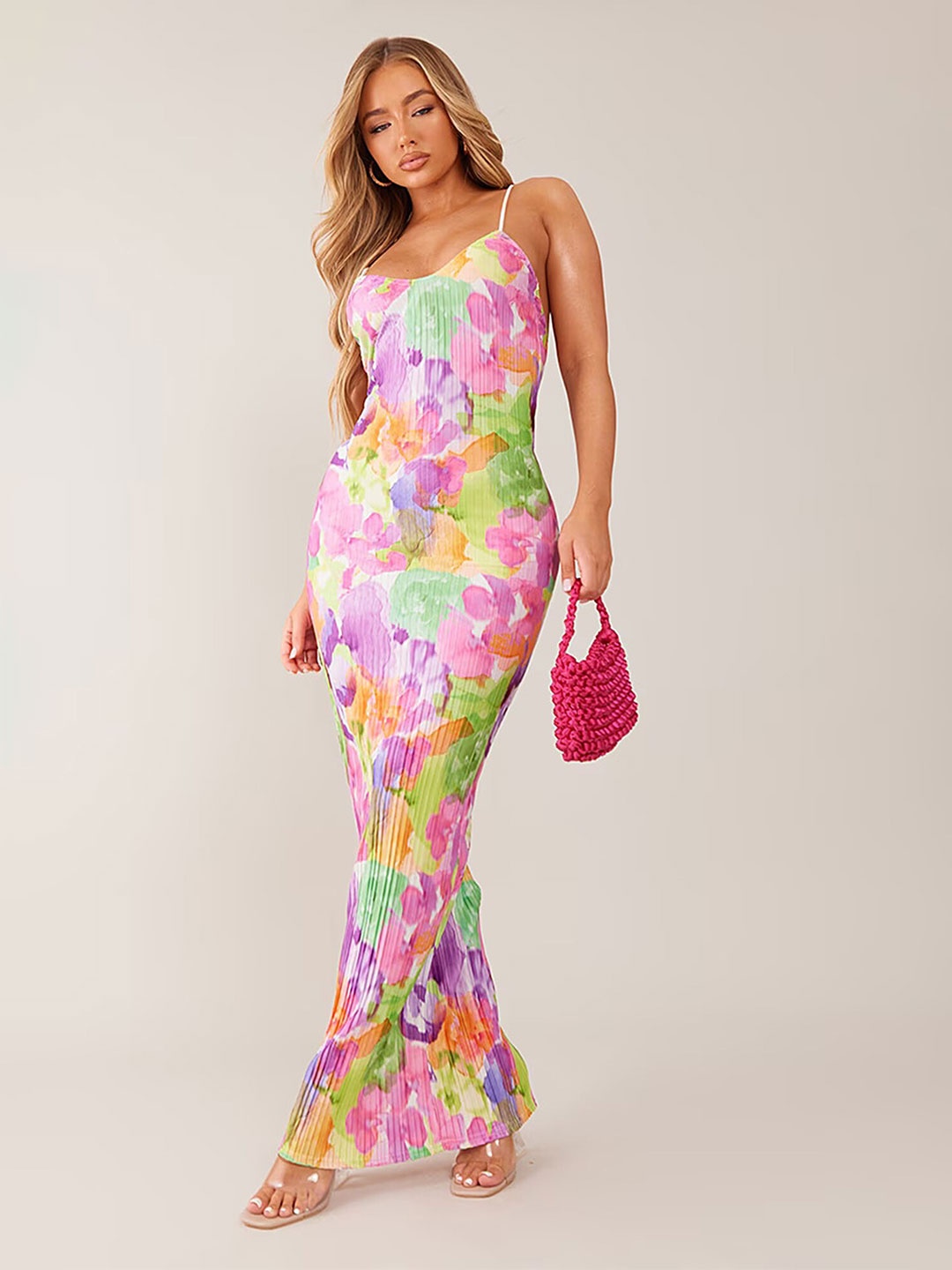 

LULU & SKY Floral Printed Shoulder Straps Maxi Dress, Lavender
