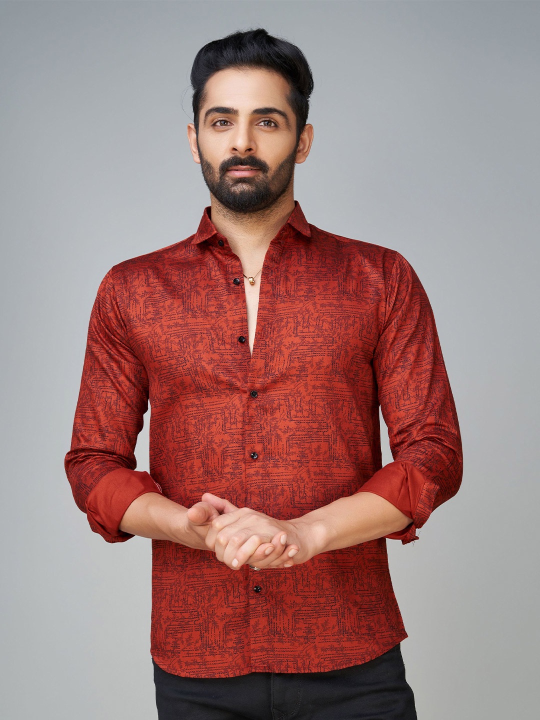 Reeta Fashion Comfort Floral Printed Cotton Casual Shirt, Red