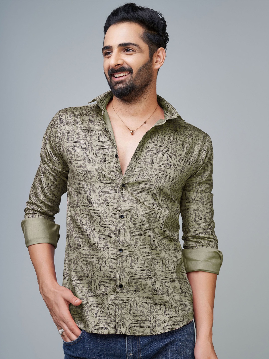 

Reeta Fashion Comfort Floral Printed Printed Cotton Casual Shirt, Green
