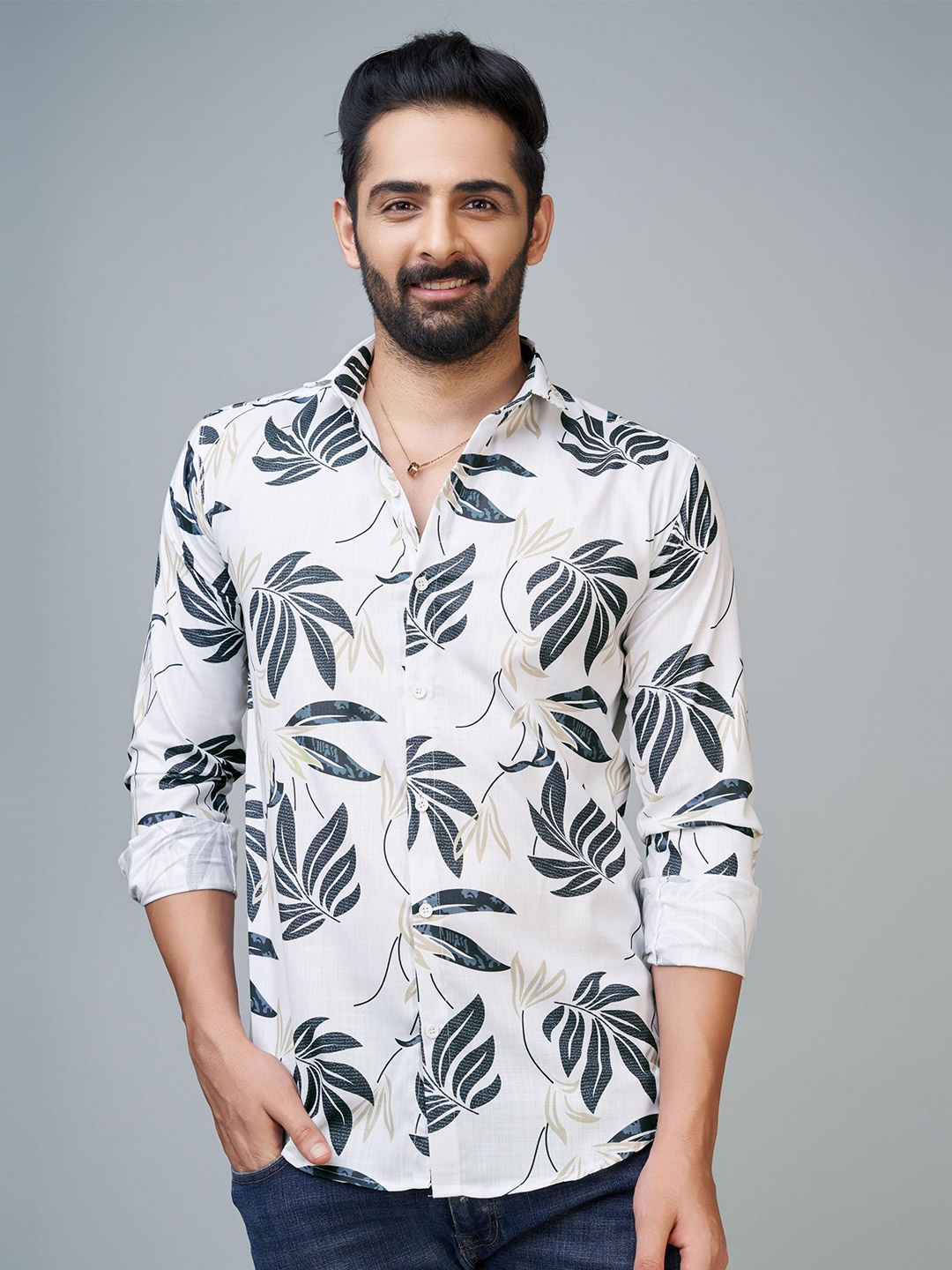 

Reeta Fashion Comfort Floral Printed Cotton Casual Shirt, White