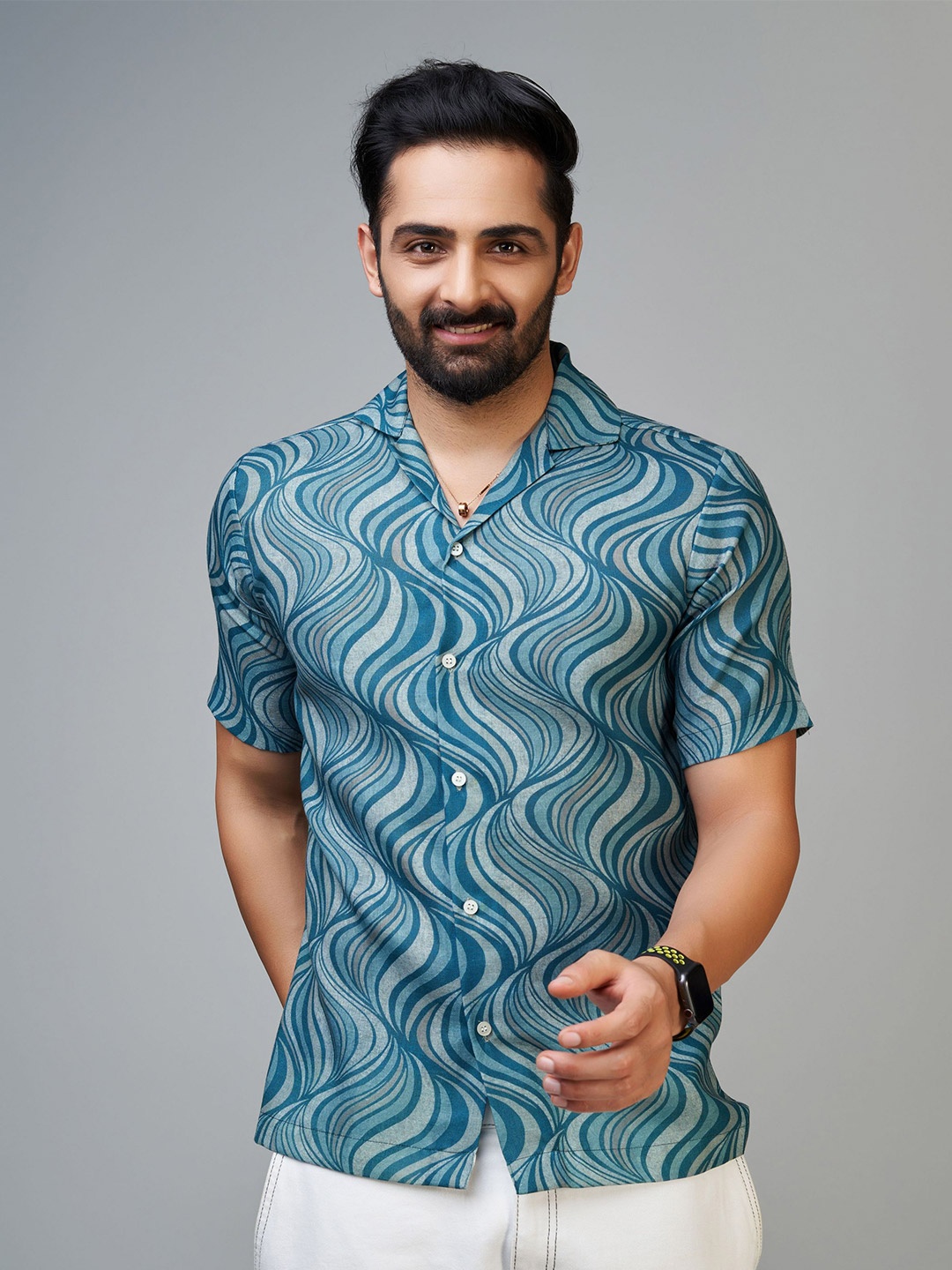 

Reeta Fashion Comfort Abstract Printed Linen Casual Shirt, Blue