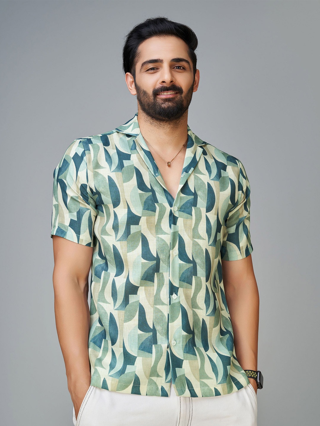 

Reeta Fashion Comfort Abstract Printed Linen Casual Shirt, Grey