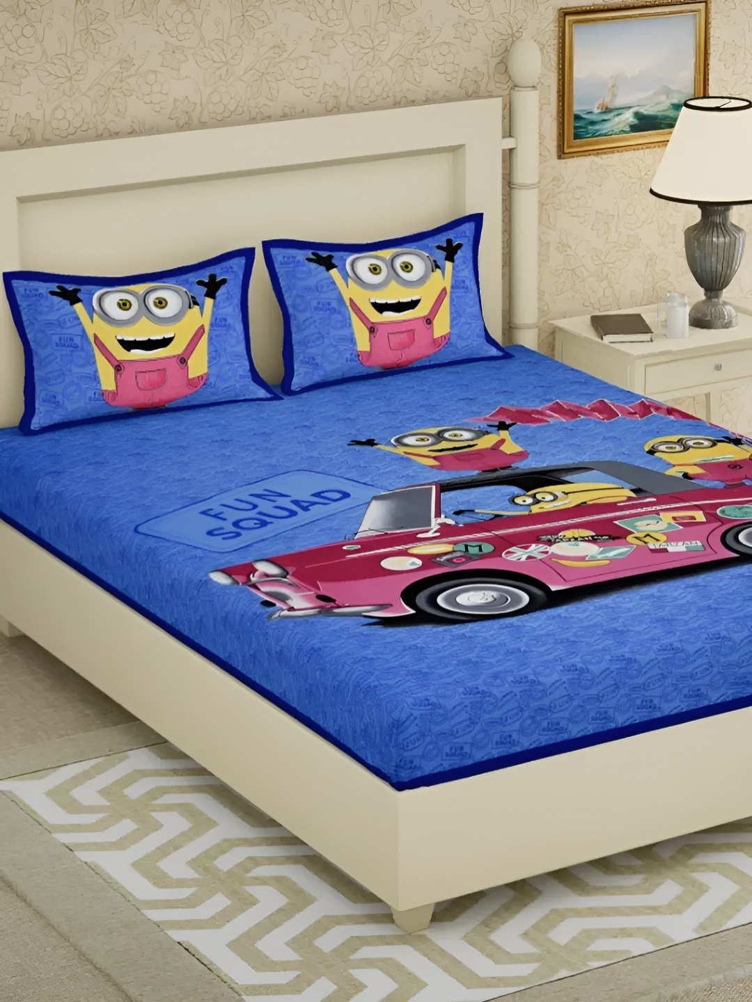 LIVING ROOTS Double Queen Size Jaipur Block Print Cotton Double Bedsheet & 2 Pillow Covers, Blue