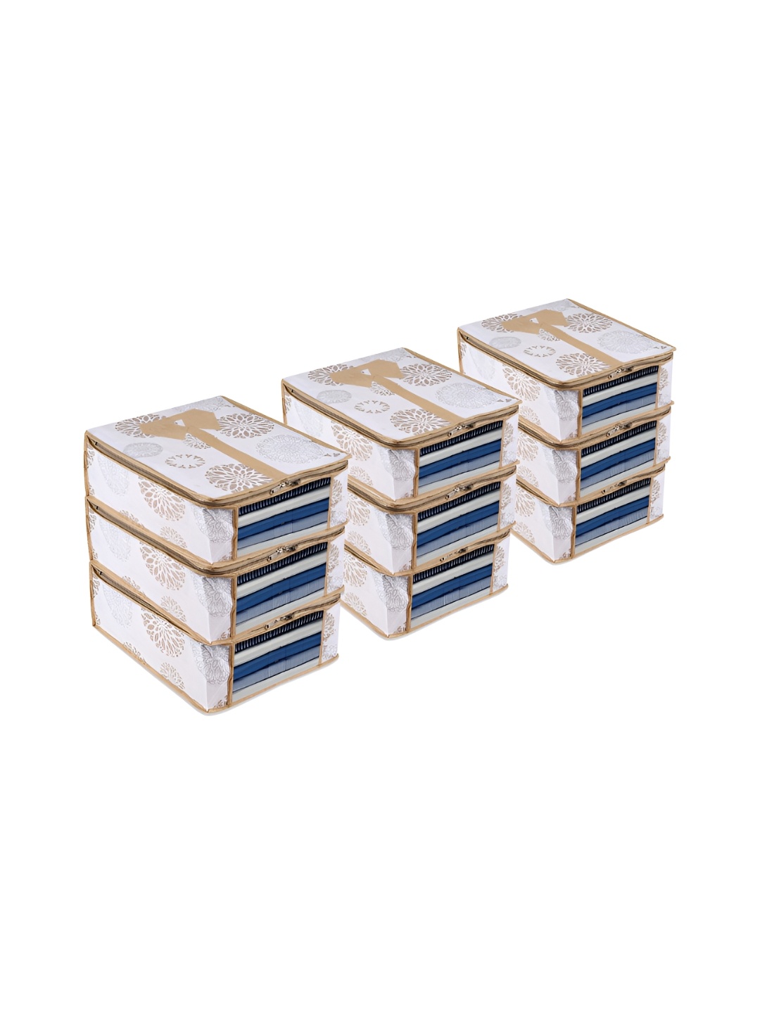 

Kuber Industries White & Gold Toned 9 Pieces Reusable Multi-Utility Organisers
