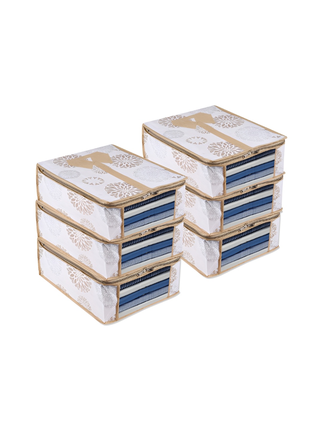 

Kuber Industries White & Gold Toned 6 Pieces Reusable Multi-Utility Organisers