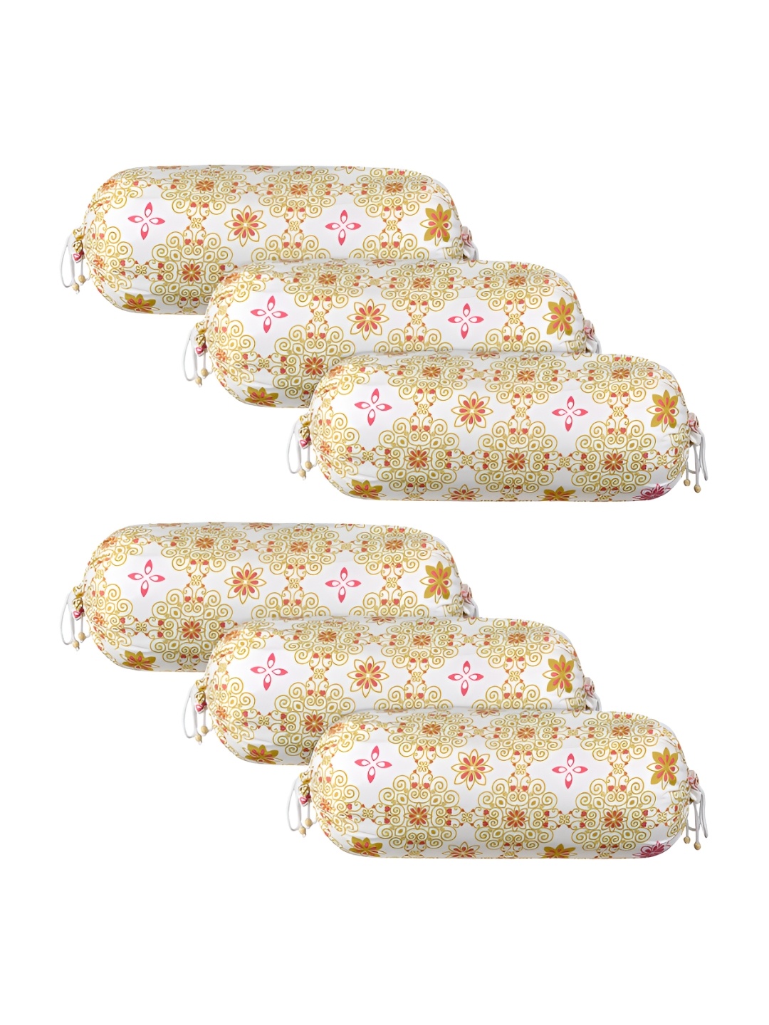 

Kuber Industries White & Orange 6 Pieces Cotton Bolster Covers
