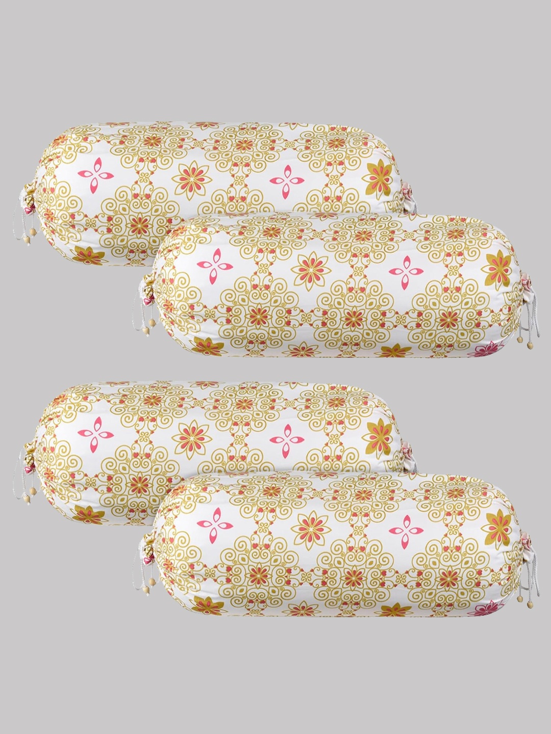 

Kuber Industries White & Orange 4 Pieces Cotton Bolster Covers