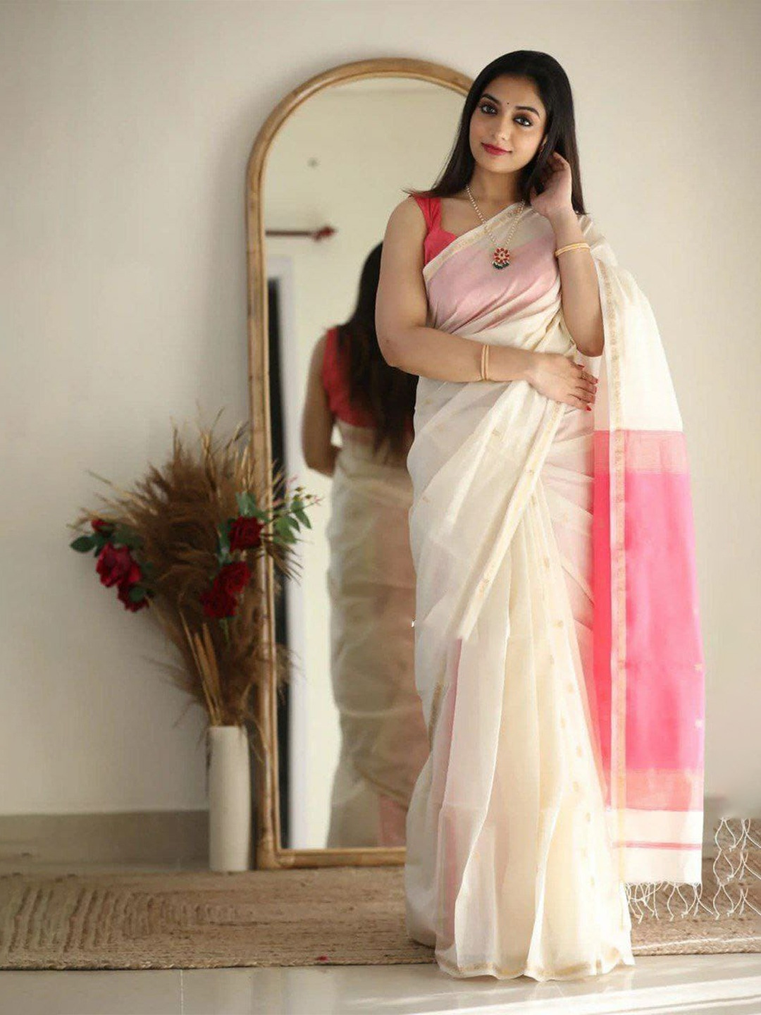 

Reeta Fashion Ethnic Motifs Woven Design Zari Saree, White