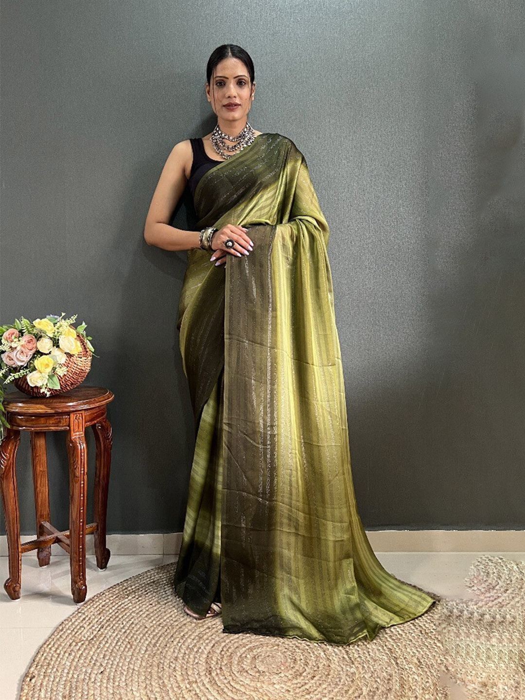 

Reeta Fashion Striped Pure Georgette Saree, Sea green