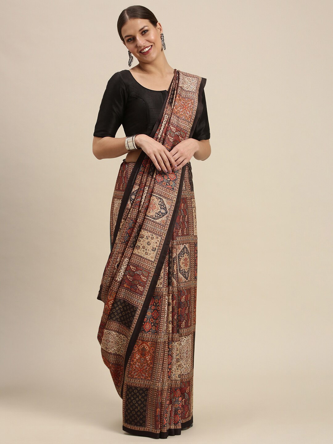 

Reeta Fashion Ethnic Motifs Printed Pashmina Saree, Brown