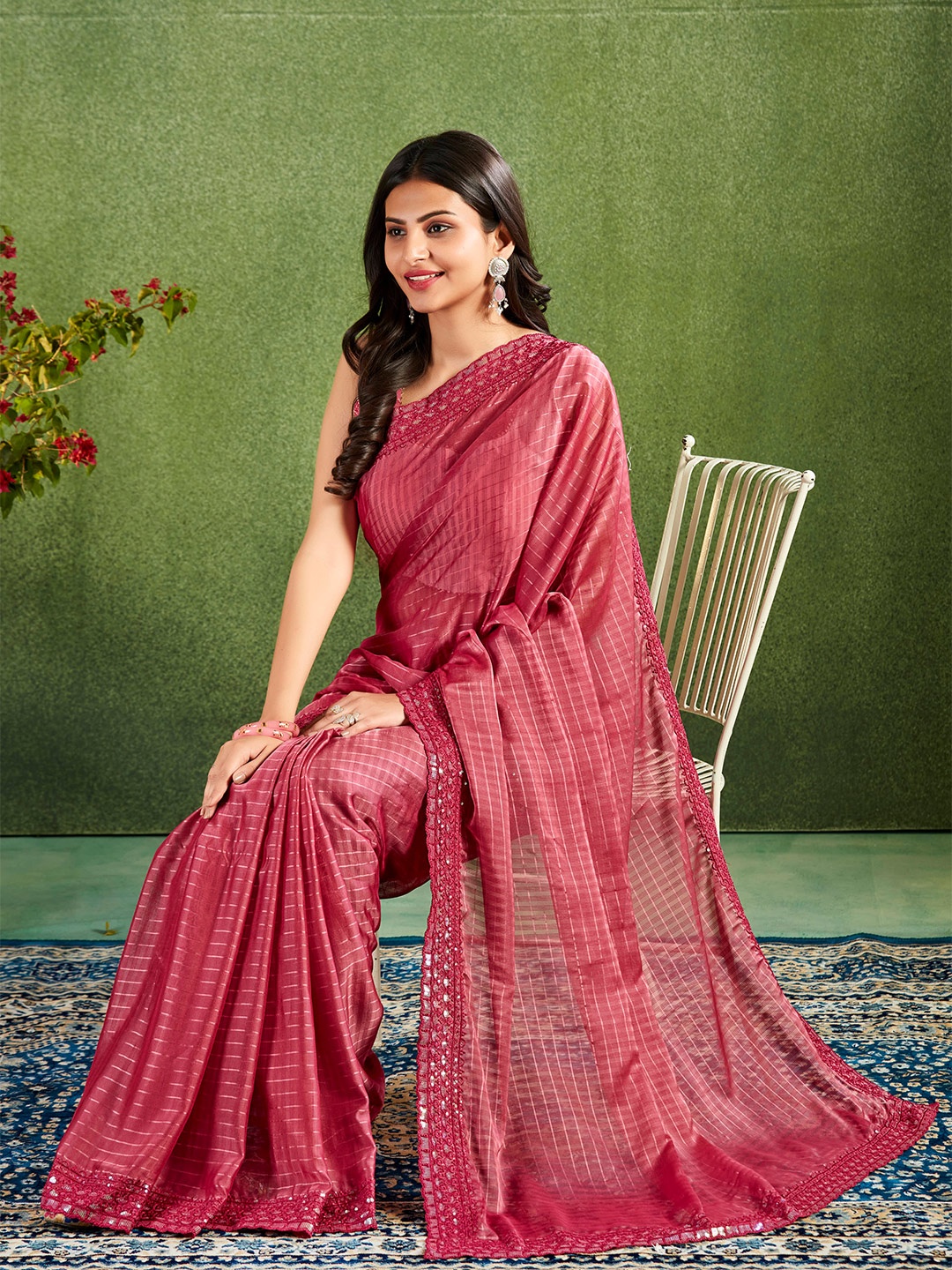 

MAHALASA Printed Sequinned Pure Georgette Saree, Pink