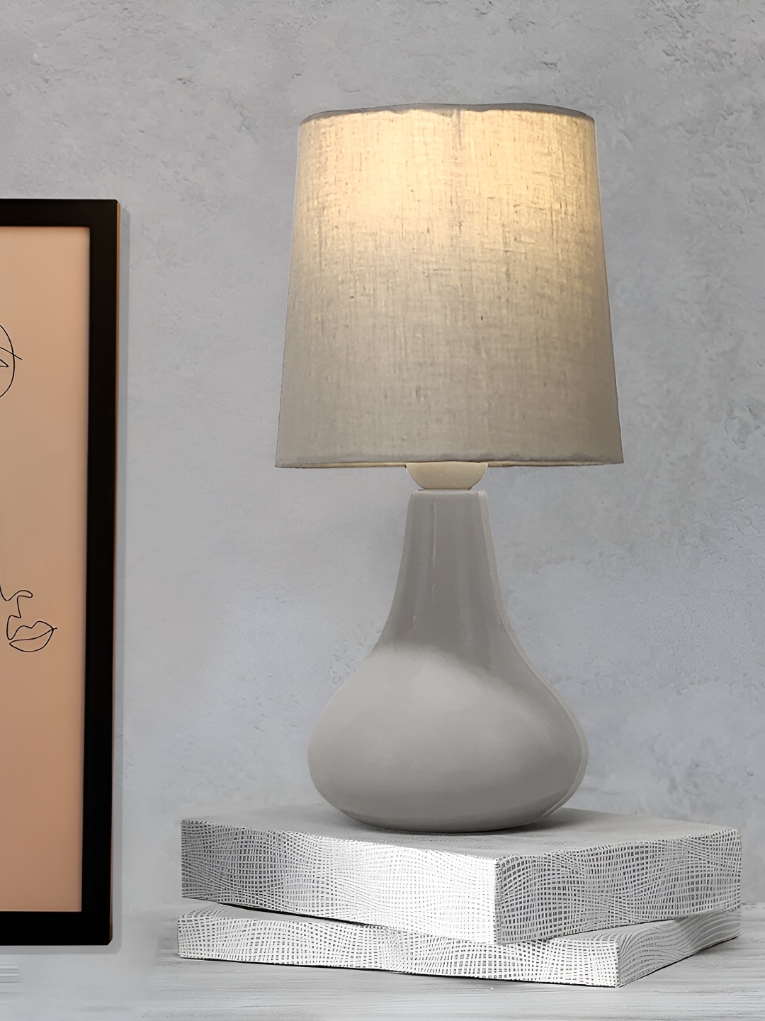 

Homesake Grey Ceramic Traditional Cylindrical Shaped Table Lamp