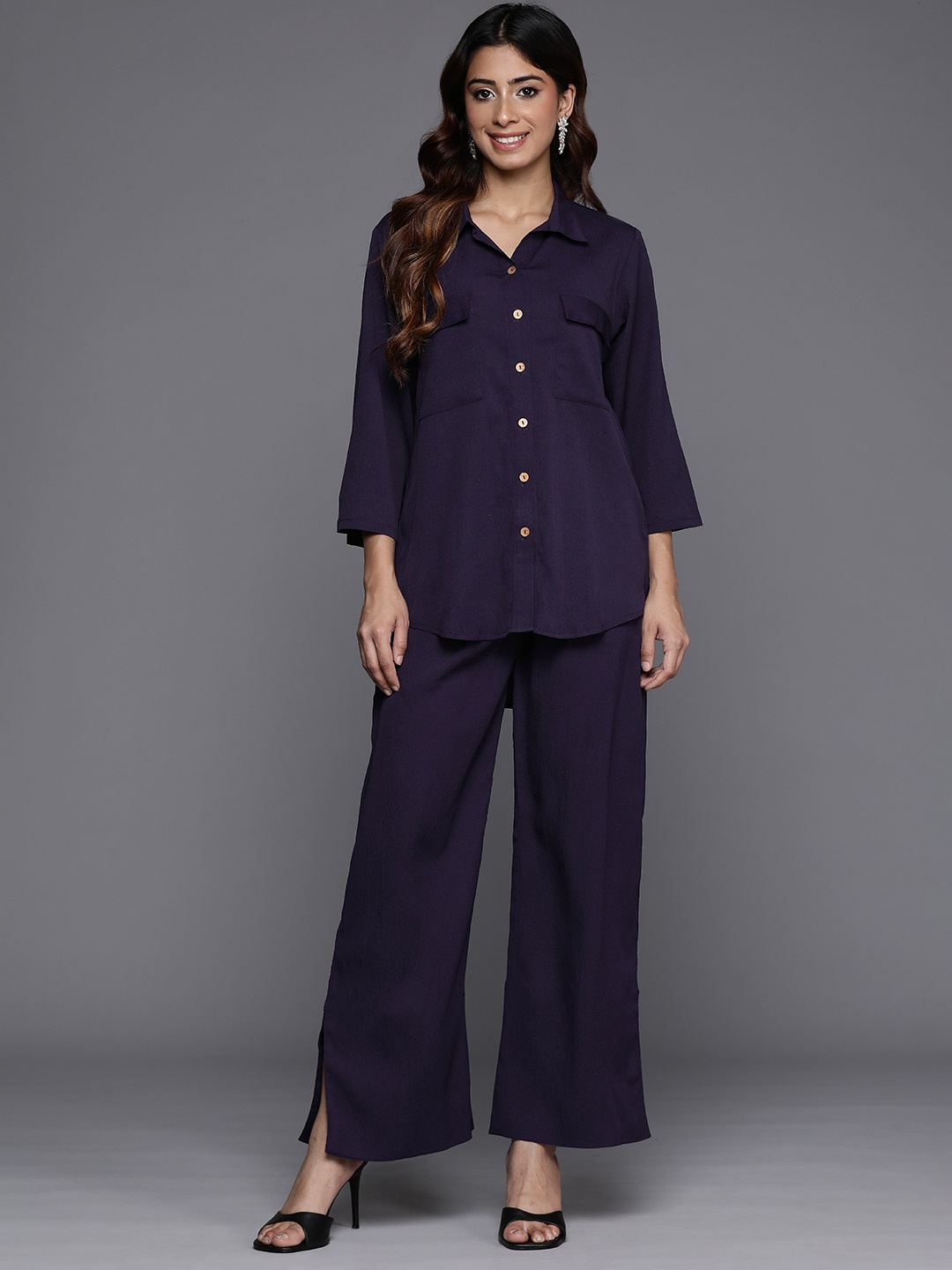 

Varanga Crepe Shirt with Trousers, Navy blue