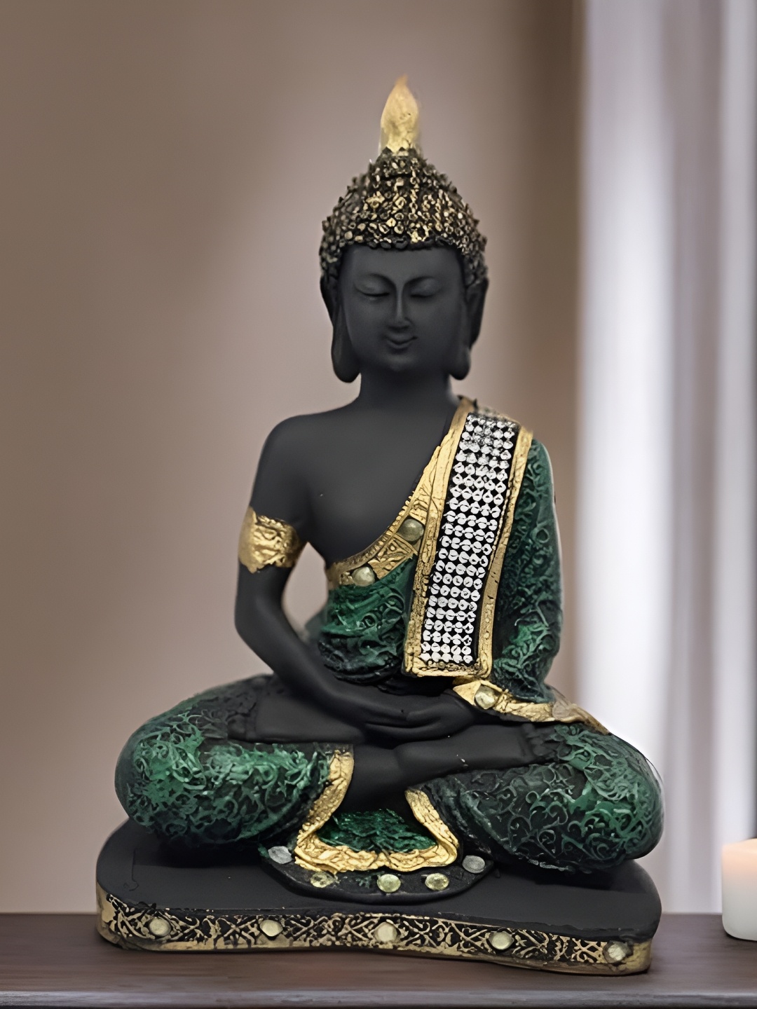 

VIVARS CRAFT Green Buddha Figurine Showpiece