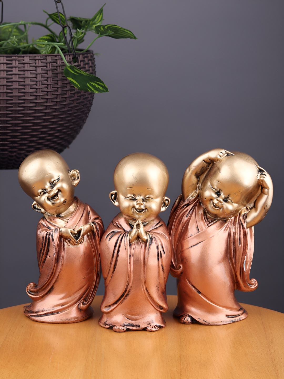 

VIVARS CRAFT Copper-Toned 3 Pieces Buddha Figurine Showpiece