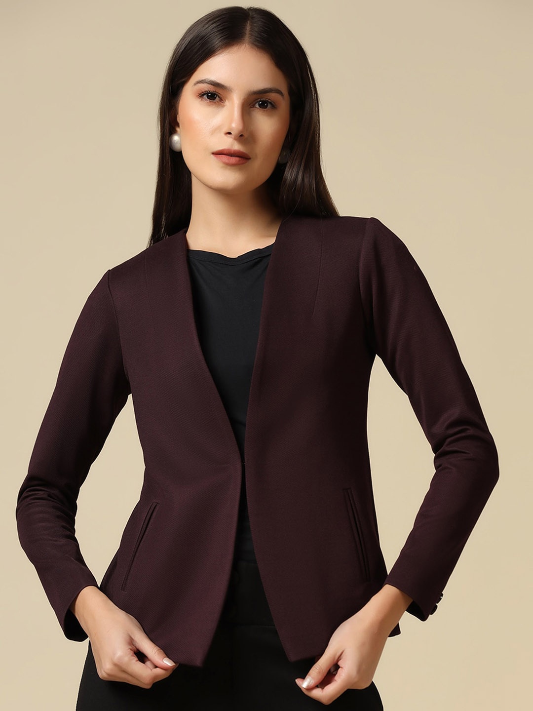 

TAHVO Single-Breasted Blazer, Maroon