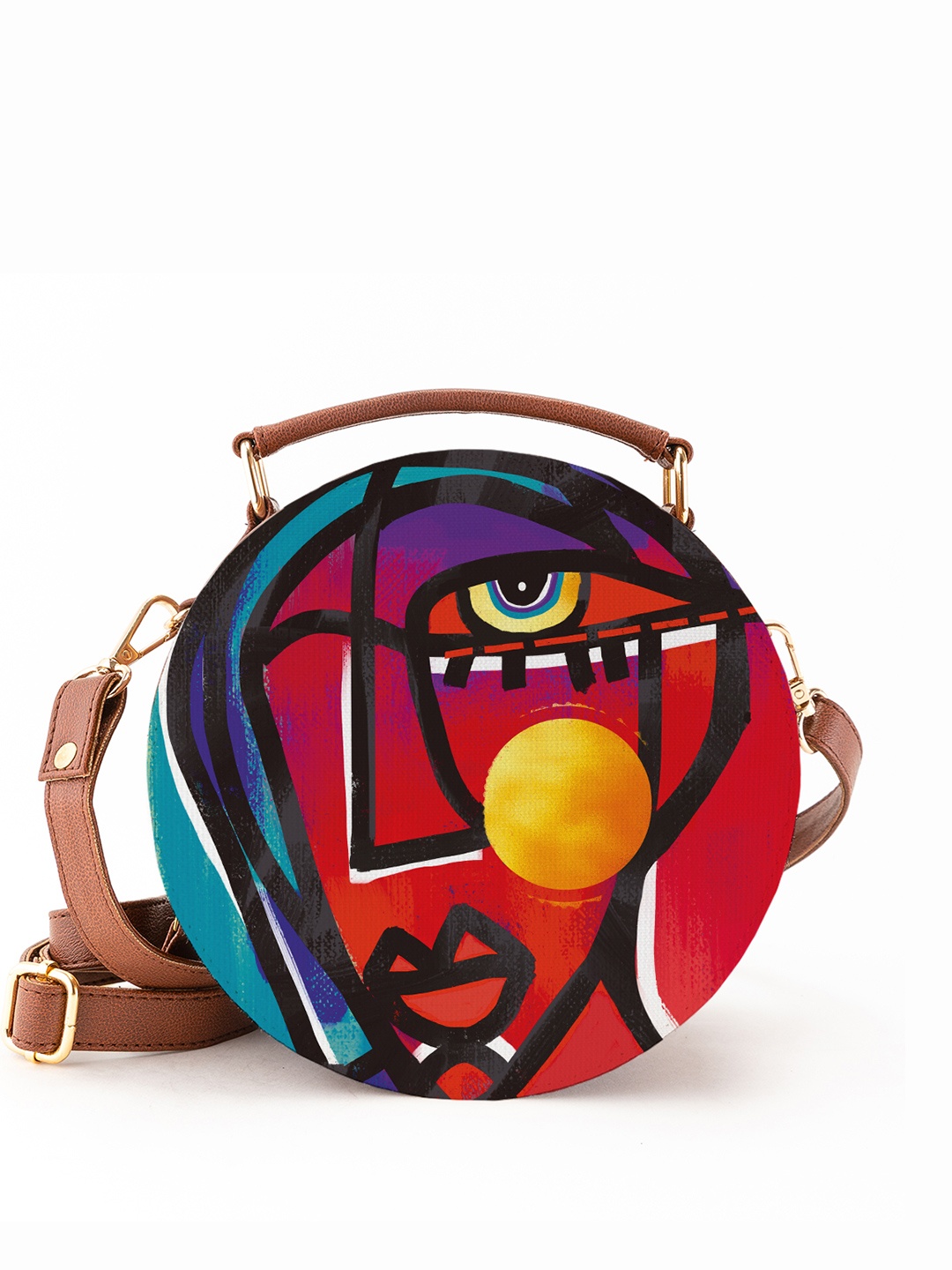 

Kalankit Printed Vegan Leather Structured Crossbody Sling Bag, Red
