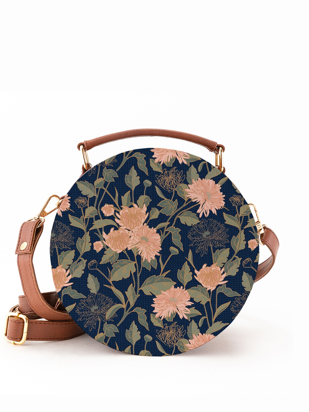 

Kalankit Floral Printed Vegan Leather Structured Crossbody Sling Bag, Blue