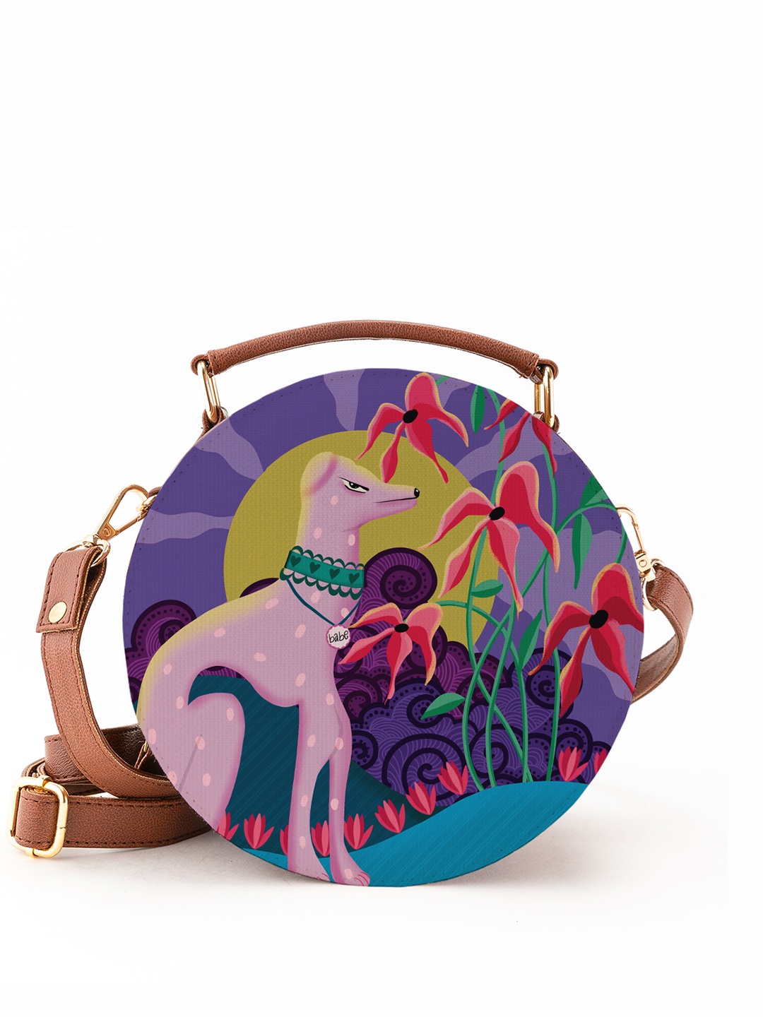 

Kalankit Graphic Printed Leather Sling Bag, Purple