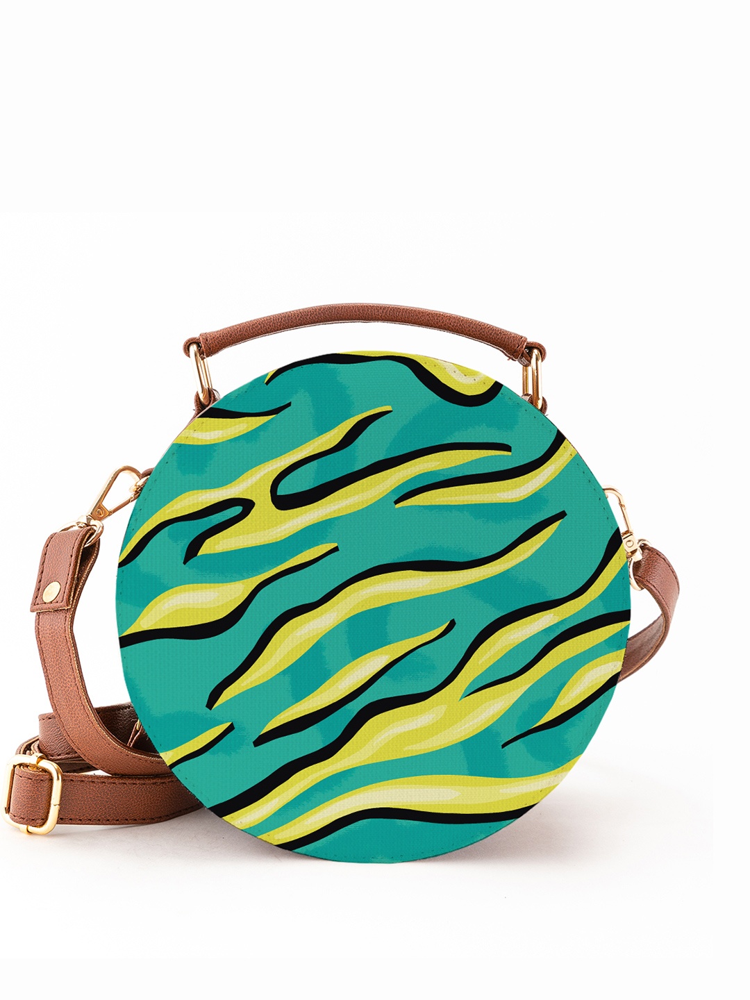

Kalankit Abstract Printed Leather Sling Bag, Green