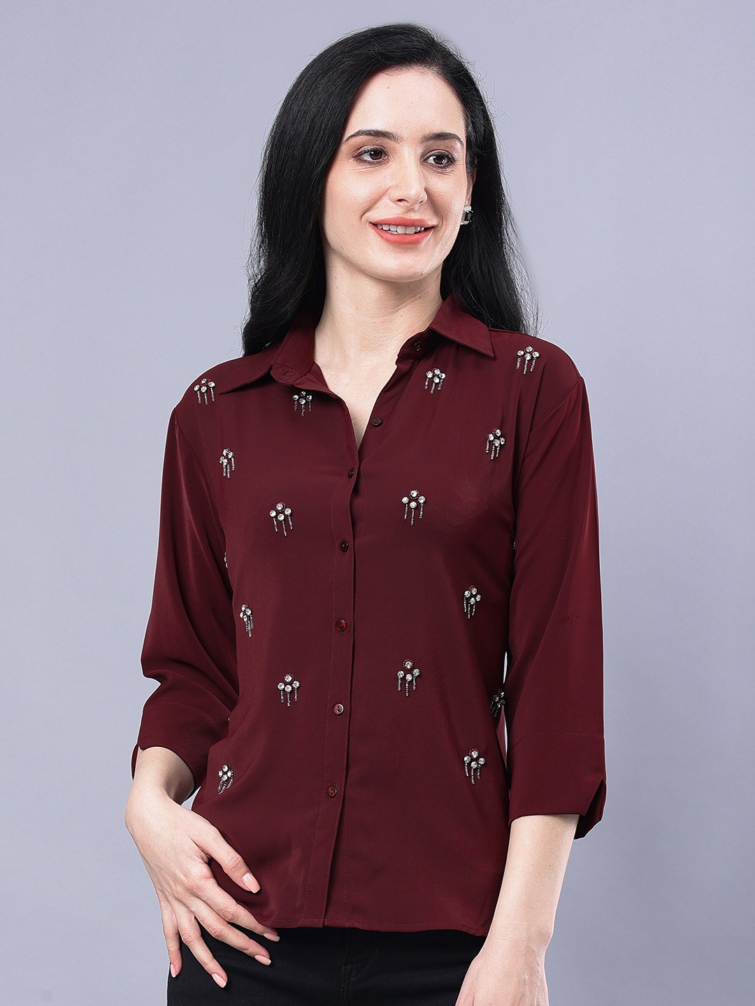 

Albion Floral Print Shirt Style Top, Maroon