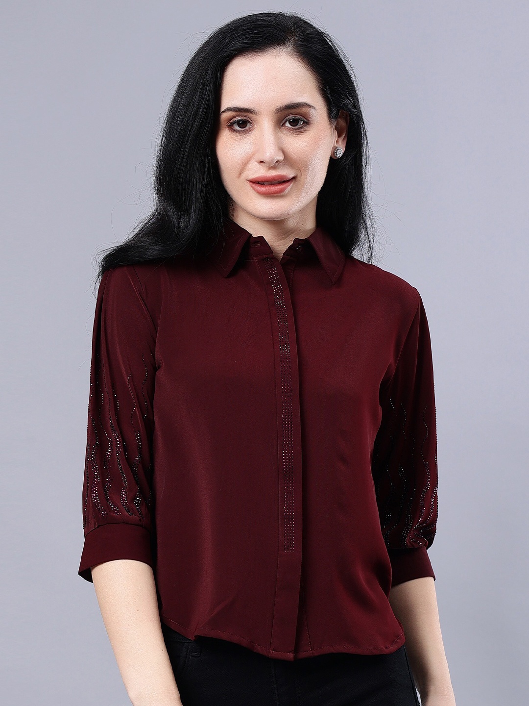 

Albion Shirt Style Top, Maroon