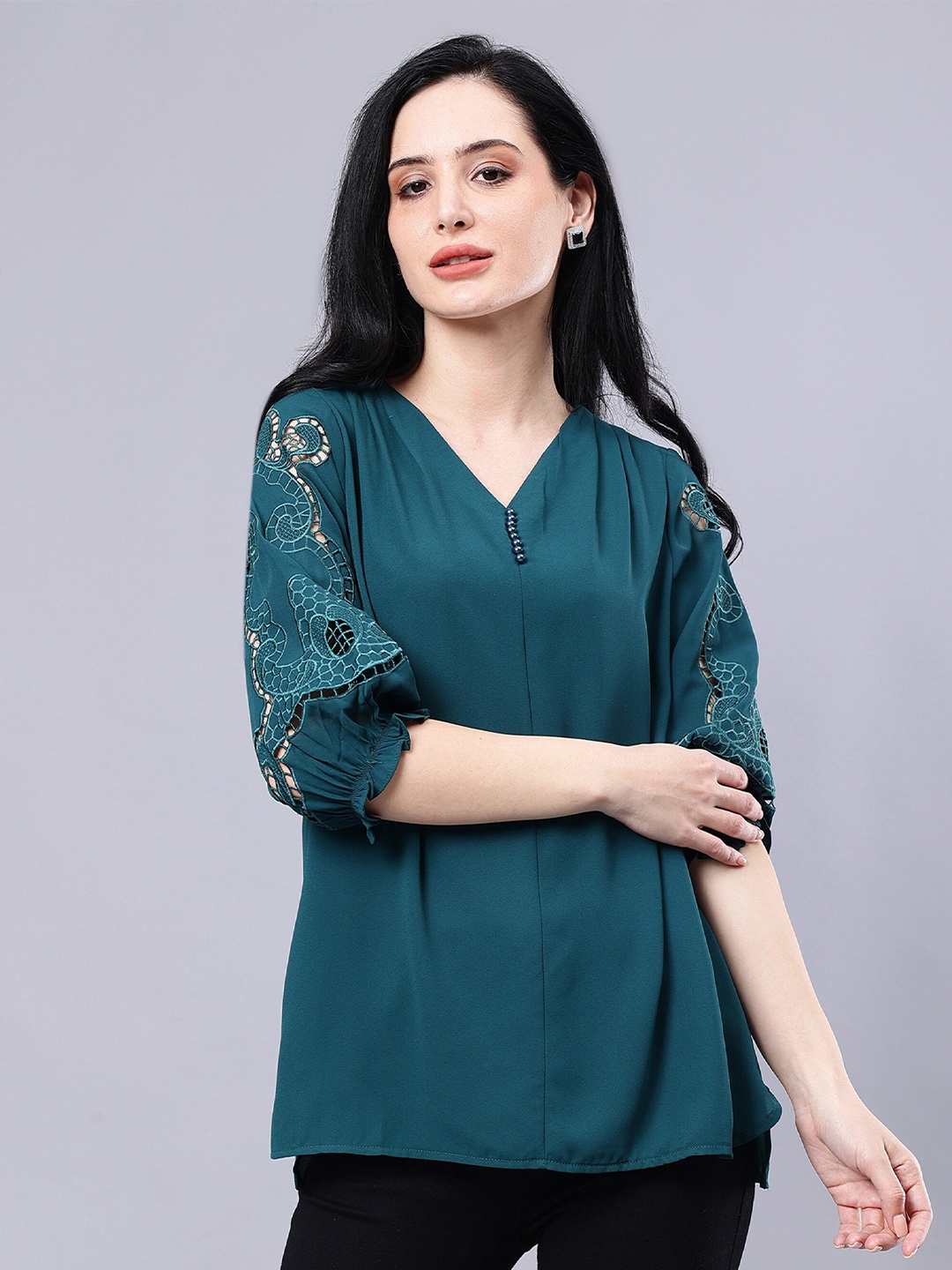

Albion V-Neck Opaque Casual Top, Green