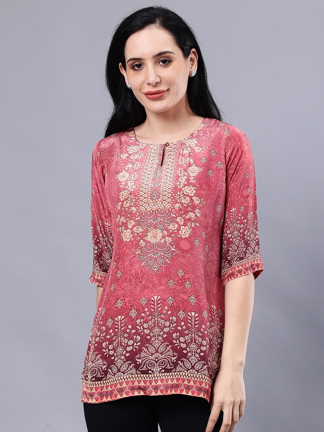 

Albion Floral Print Keyhole Neck Top, Maroon