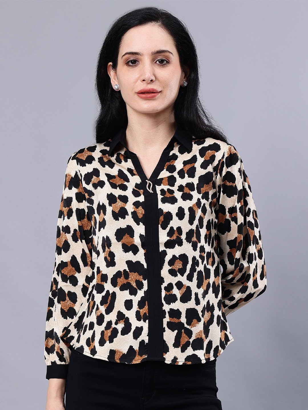 

Albion Animal Printed V-Neck Opaque Casual Top, Brown