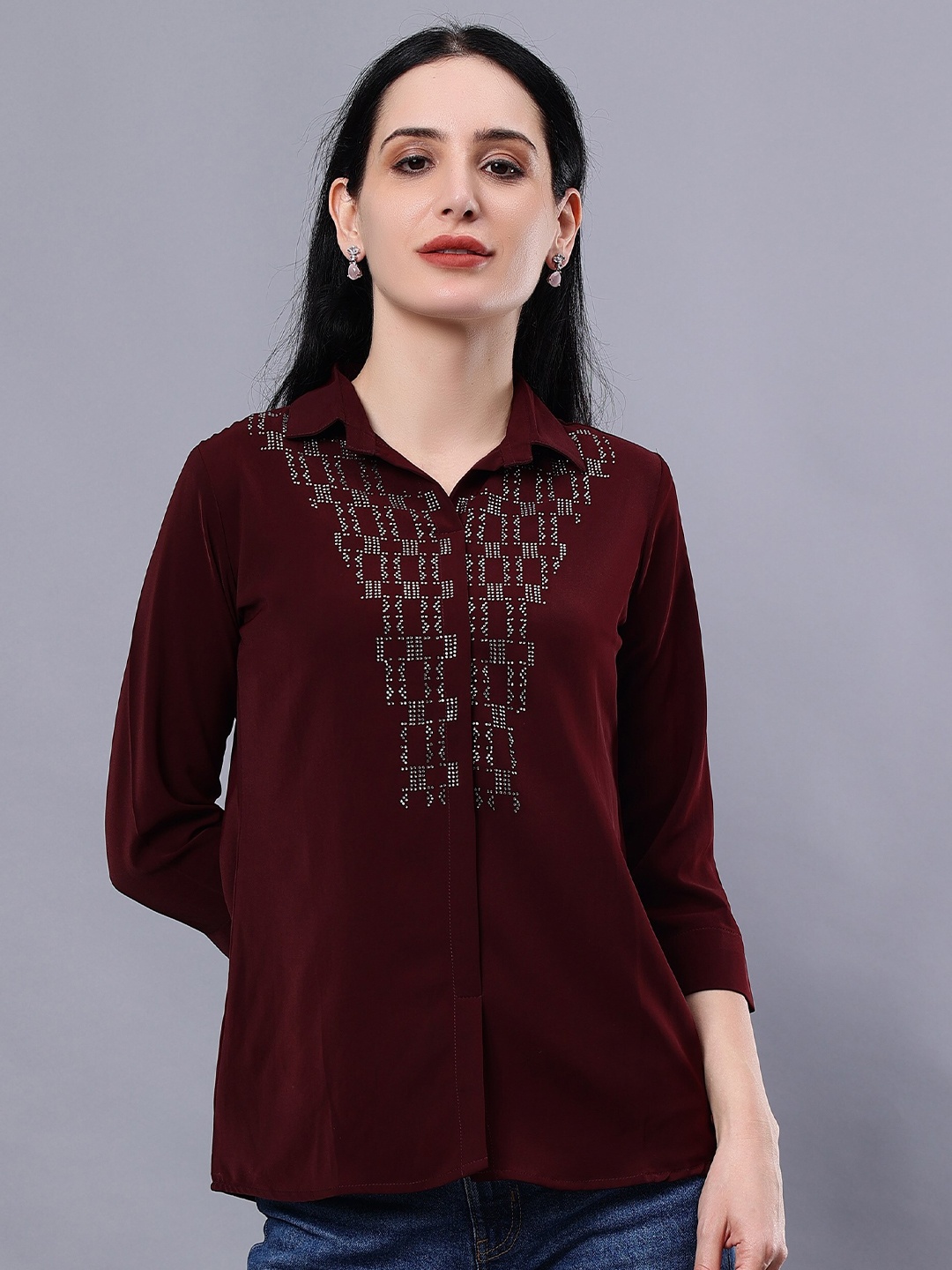 

Albion Shirt Style Top, Maroon