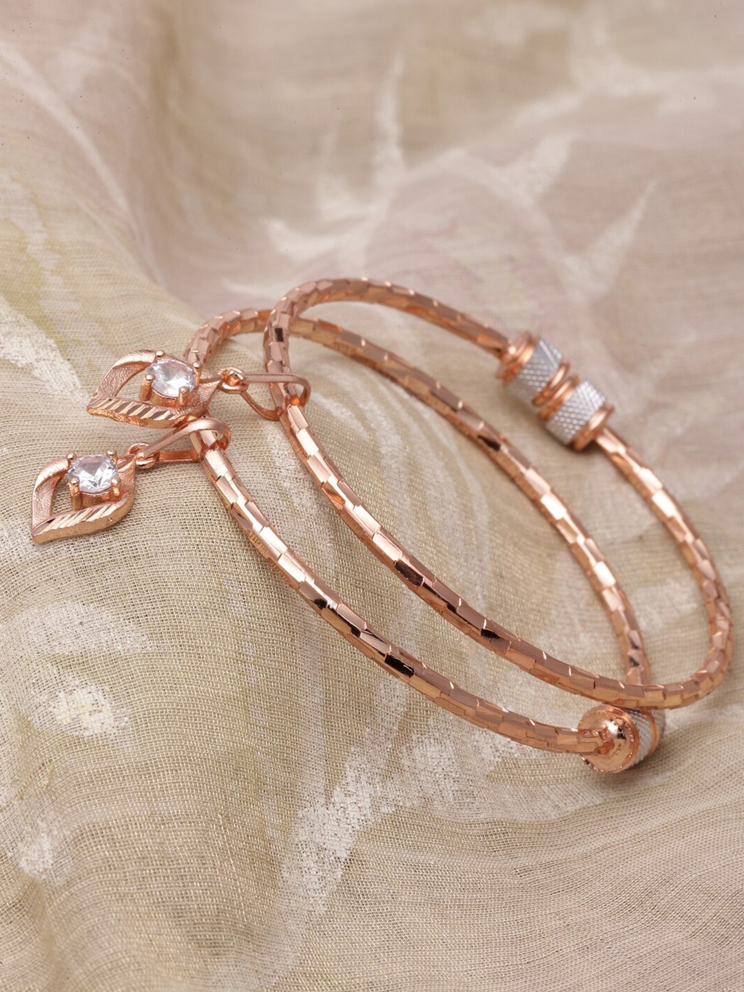 

ZENEME Set Of 2 Rose Gold-Plated Kada Bracelet