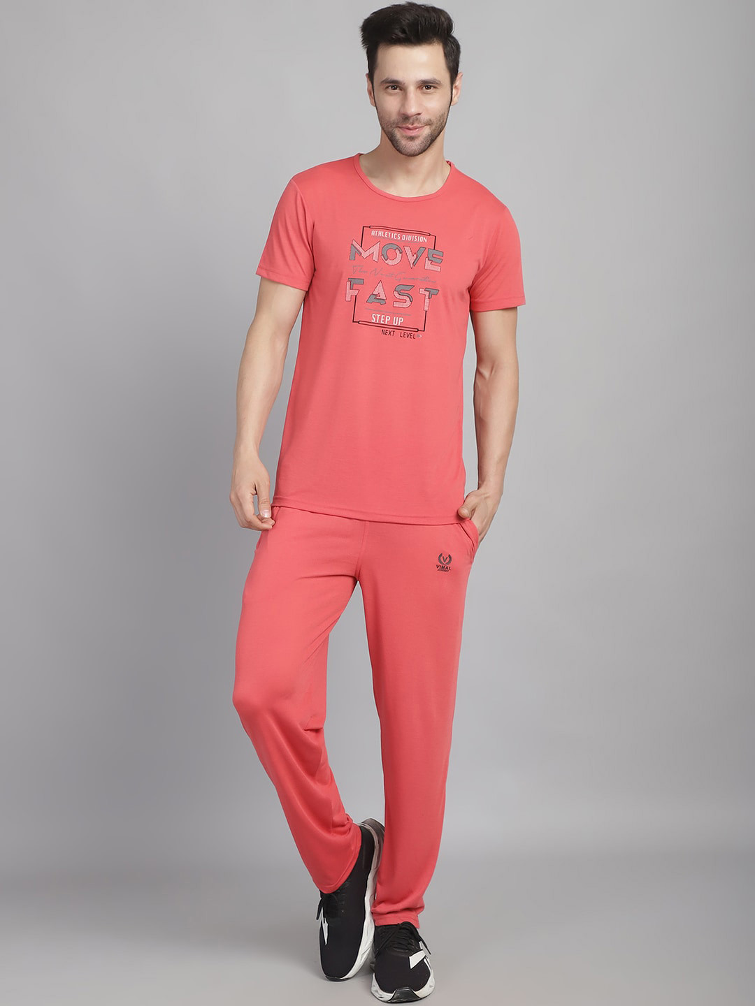

MACK JONNEY Printed Cotton T-Shirt With Track Pant, Pink