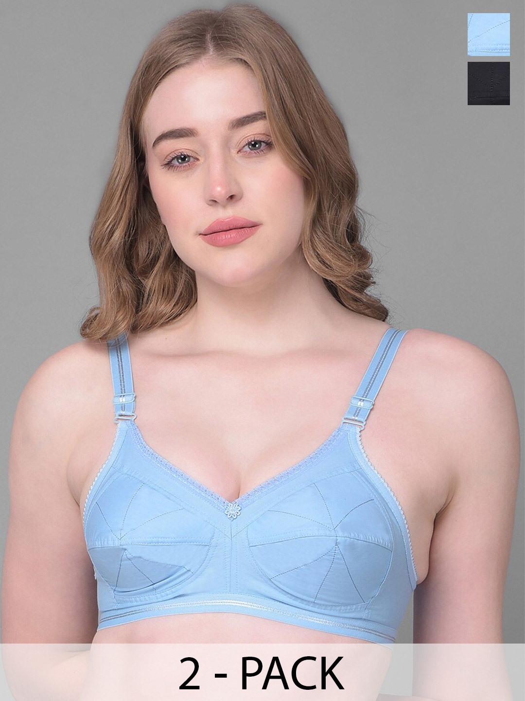 

Dollar Missy Pack Of 2 Full Coverage All Day Comfort Cotton Everyday Bras, Black