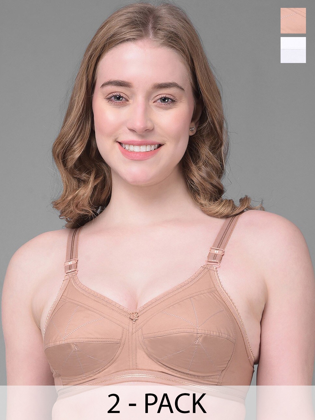 

Dollar Missy Pack Of 2 Full Coverage All Day Comfort Cotton Everyday Bras, Beige