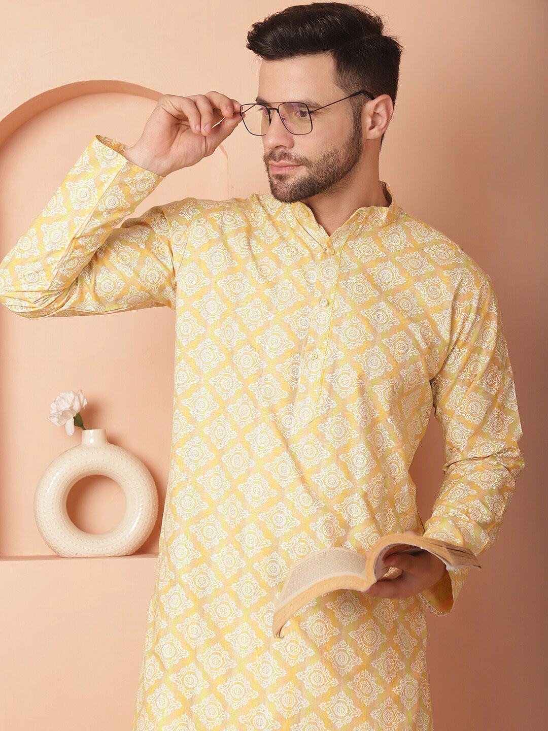 

Jompers Ethnic Motifs Printed Regular Kurta With Churidar, Yellow