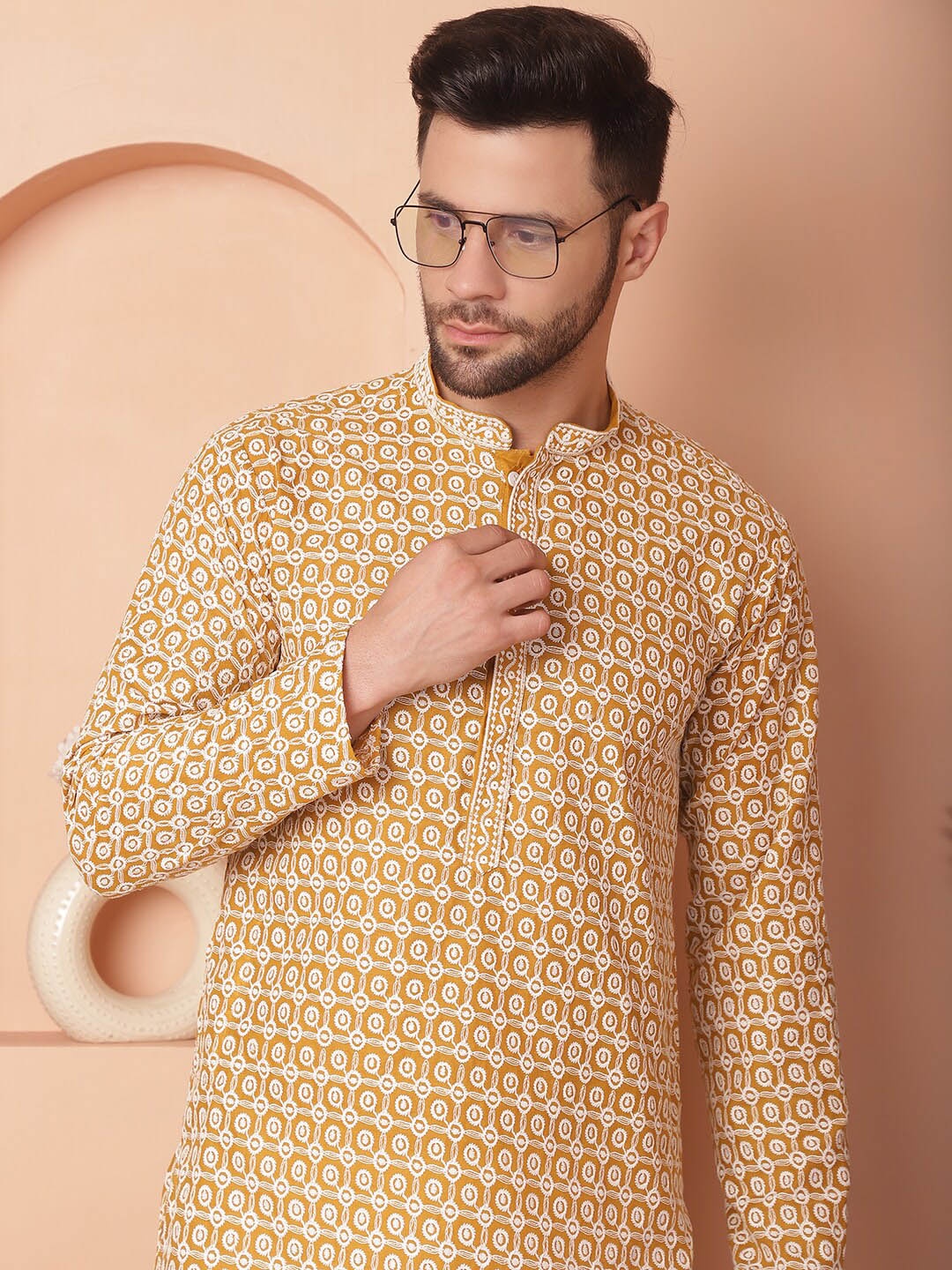 

Jompers Ethnic Motifs Embroidered Regular Chikankari Kurta with Pyjamas, Mustard